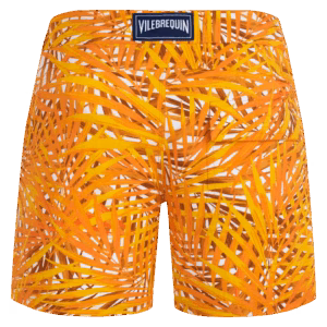Vilebrequin Kurze Palm Leaves Stretch-badeshorts Mit Flachem Bund Für Herren - Merise - Orange - Größe L